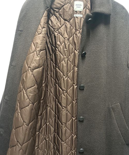 HERMES（エルメス）HERMES (エルメス) セリエボタン中綿ステンカラーアルパカ混コート ブラウン サイズ:34の古着・服飾アイテム
