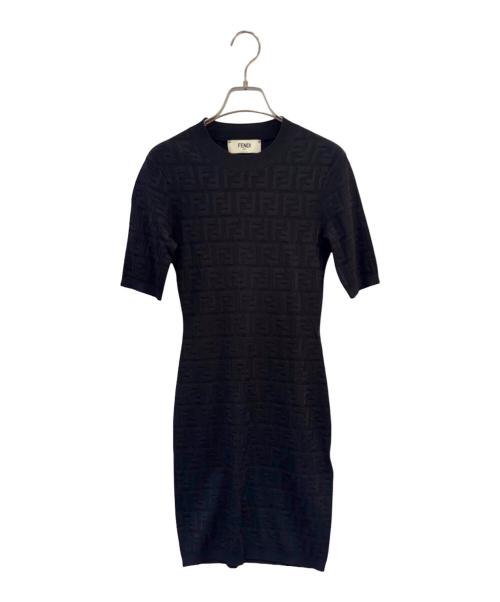 FENDI（フェンディ）FENDI (フェンディ) ズッカ柄ワンピース/半袖ニットワンピース ブラック サイズ:36の古着・服飾アイテム