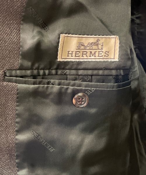 HERMES（エルメス）HERMES (エルメス) レザーパイピング チェスターコート ブラウン サイズ:52の古着・服飾アイテム