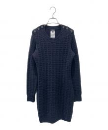 CHANEL（シャネル）の古着「ココボタンカシミヤ混ワンピース」｜ネイビー