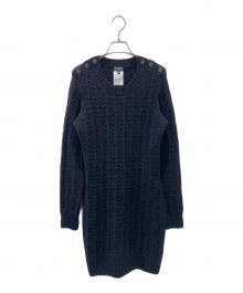 CHANEL（シャネル）の古着「ココボタンカシミヤ混ワンピース」｜ネイビー