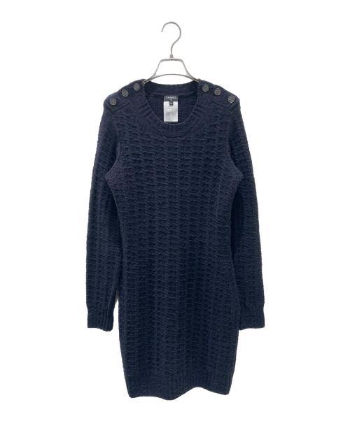 CHANEL（シャネル）CHANEL (シャネル) ココボタンカシミヤ混ワンピース ネイビー サイズ:34の古着・服飾アイテム