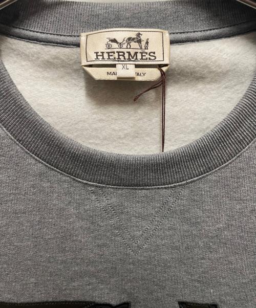 HERMES（エルメス）HERMES (エルメス) レザーパッチスウェット ライトグレー サイズ:XLの古着・服飾アイテム