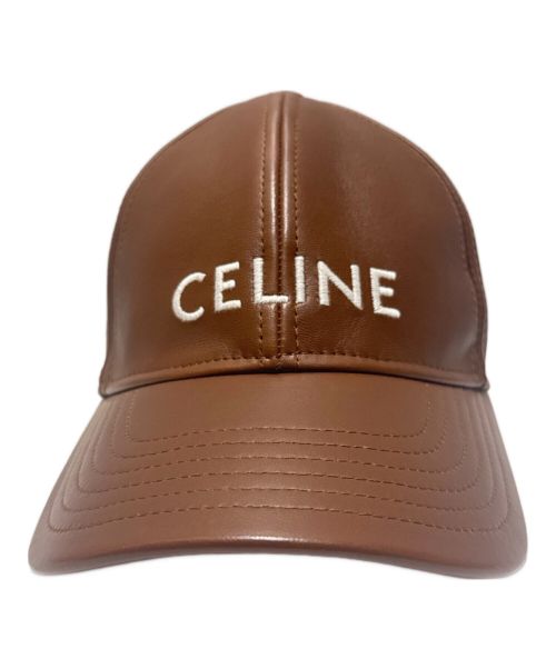 CELINE（セリーヌ）CELINE (セリーヌ) ロゴレザーキャップ ブラウン サイズ:Lの古着・服飾アイテム
