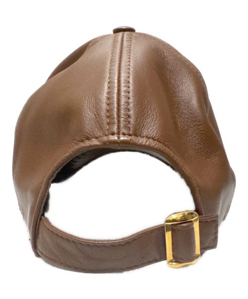 CELINE（セリーヌ）CELINE (セリーヌ) ロゴレザーキャップ ブラウン サイズ:Lの古着・服飾アイテム