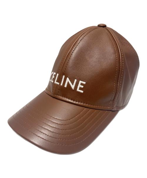 CELINE（セリーヌ）CELINE (セリーヌ) ロゴベースボールレザーキャップ ブラウン サイズ:Lの古着・服飾アイテム