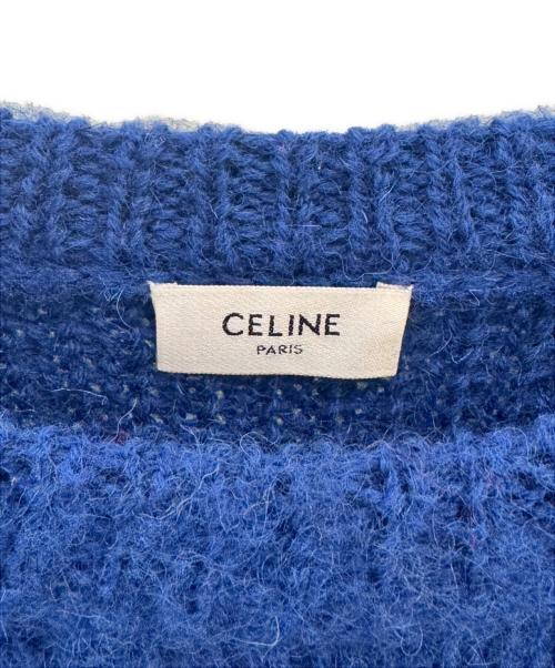 CELINE（セリーヌ）CELINE (セリーヌ) フェアアイル ボクシーロゴニット ブルー×レッド サイズ:Lの古着・服飾アイテム