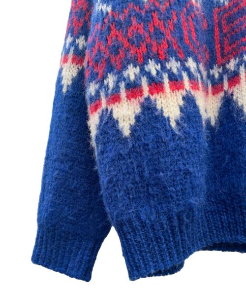 CELINE（セリーヌ）CELINE (セリーヌ) フェアアイル ボクシーロゴニット ブルー×レッド サイズ:Lの古着・服飾アイテム