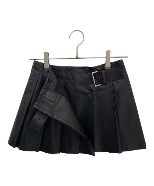 PRADA（プラダ）PRADA (プラダ) レザー プリーツスカート ブラック サイズ:38の古着・服飾アイテム