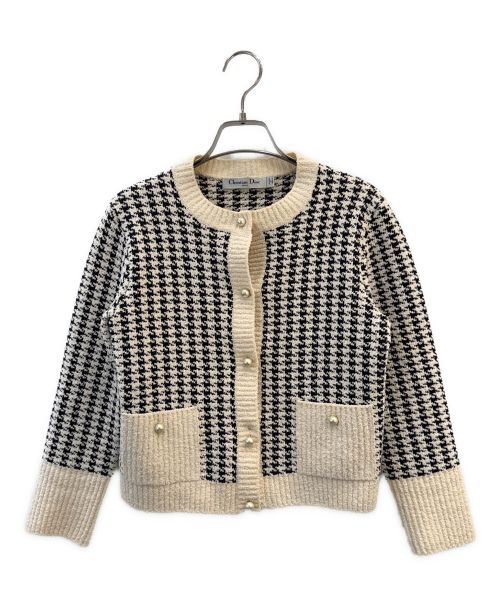 Christian Dior（クリスチャン ディオール）Christian Dior (クリスチャン ディオール) 千鳥格子アンサンブルカーディガン アイボリー×ブラック サイズ:38の古着・服飾アイテム