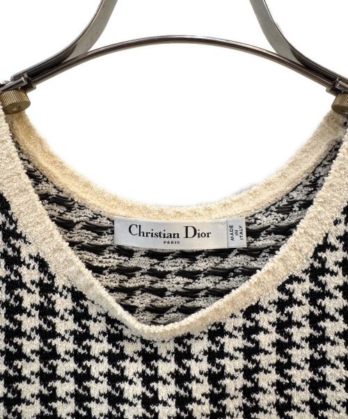 Christian Dior（クリスチャン ディオール）Christian Dior (クリスチャン ディオール) 千鳥格子アンサンブルカーディガン アイボリー×ブラック サイズ:38の古着・服飾アイテム