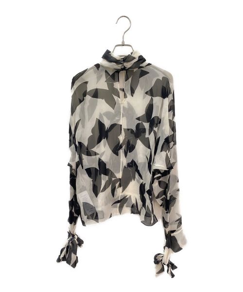 Saint Laurent Paris（サンローランパリ）Saint Laurent Paris (サンローランパリ) シルクモスリン ブラウス ホワイト×ブラック サイズ:34の古着・服飾アイテム