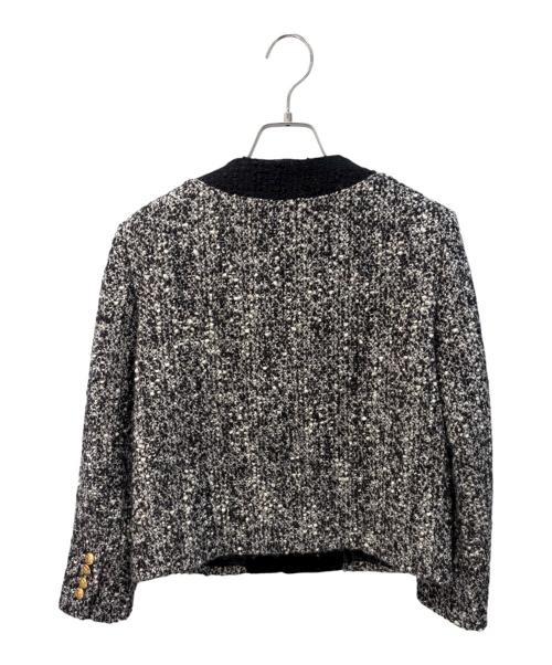 CELINE（セリーヌ）CELINE (セリーヌ) ノーカラーツイードジャケット ブラック×ホワイト サイズ:34の古着・服飾アイテム