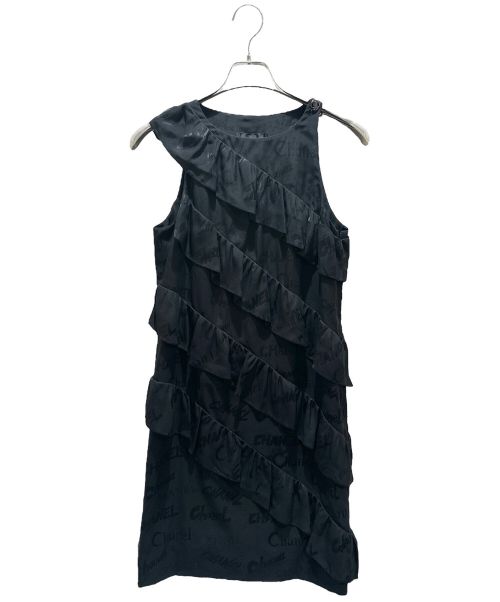 CHANEL（シャネル）CHANEL (シャネル) ロゴノースリーブシルクワンピース ブラック サイズ:34の古着・服飾アイテム