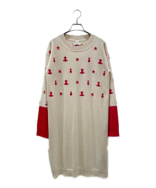 HERMES（エルメス）HERMES (エルメス) カシミヤニットワンピース アイボリー×レッド サイズ:40の古着・服飾アイテム