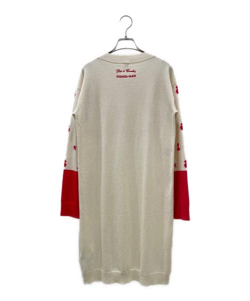HERMES（エルメス）HERMES (エルメス) カシミヤニットワンピース アイボリー×レッド サイズ:40の古着・服飾アイテム