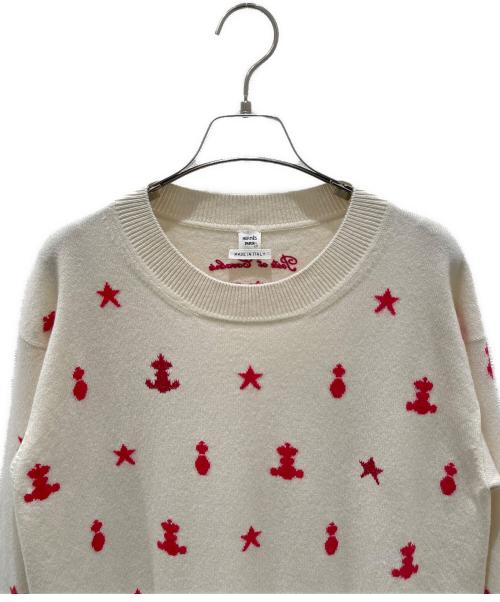 HERMES（エルメス）HERMES (エルメス) カシミヤニットワンピース アイボリー×レッド サイズ:40の古着・服飾アイテム