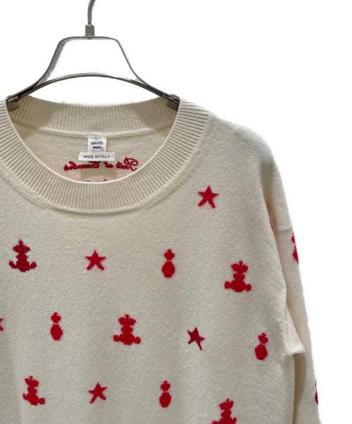 HERMES（エルメス）HERMES (エルメス) カシミヤニットワンピース アイボリー×レッド サイズ:40の古着・服飾アイテム
