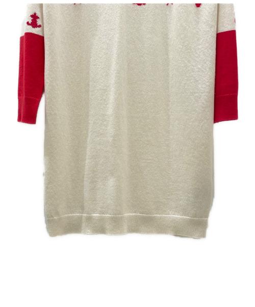 HERMES（エルメス）HERMES (エルメス) カシミヤニットワンピース アイボリー×レッド サイズ:40の古着・服飾アイテム