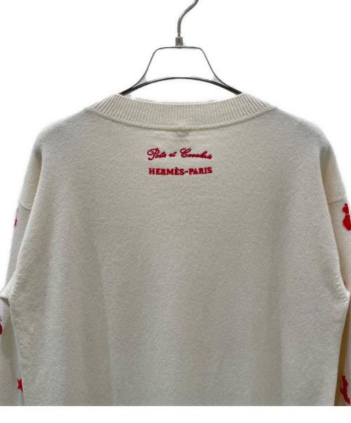 HERMES（エルメス）HERMES (エルメス) カシミヤニットワンピース アイボリー×レッド サイズ:40の古着・服飾アイテム
