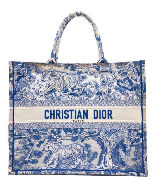 Christian Dior（クリスチャン ディオール）Christian Dior (クリスチャン ディオール) ブック トート トワルドゥ ジュイ ラージ ブルー×ホワイト サイズ:ラージの古着・服飾アイテム