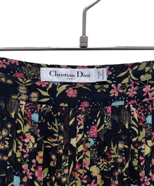 Christian Dior（クリスチャン ディオール）Christian Dior (クリスチャン ディオール) フローラル総柄シルクプリーツスカート ブラック サイズ:38の古着・服飾アイテム