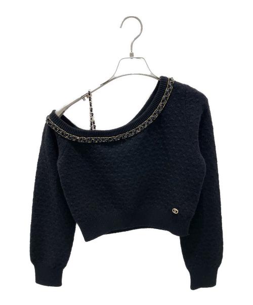 CHANEL（シャネル）CHANEL (シャネル) チェーンショルダーニット ブラック×ゴールド サイズ:38の古着・服飾アイテム