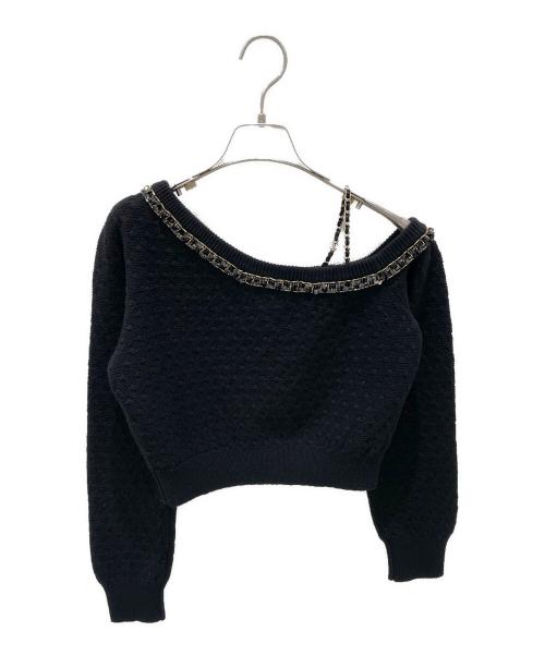 CHANEL（シャネル）CHANEL (シャネル) チェーンショルダーニット ブラック×ゴールド サイズ:38の古着・服飾アイテム