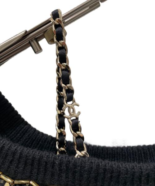 CHANEL（シャネル）CHANEL (シャネル) チェーンショルダーニット ブラック×ゴールド サイズ:38の古着・服飾アイテム