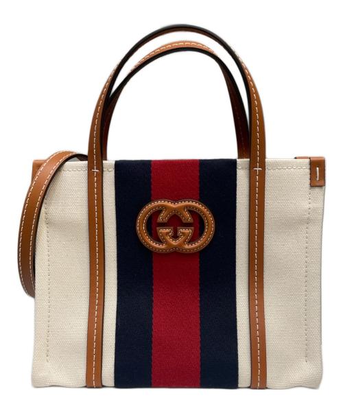 GUCCI（グッチ）GUCCI (グッチ) センターロッキングG ミニトートバッグ ナチュラル×ブラウン サイズ:ミニの古着・服飾アイテム