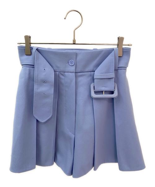 patou（パトゥ）patou (パトゥ) ベルト付きウール プリーツショートパンツ スカイブルー サイズ:34の古着・服飾アイテム