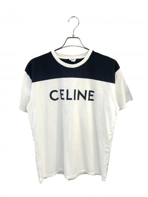 CELINE（セリーヌ）CELINE (セリーヌ) バイカラーロゴプリントTシャツ ホワイト サイズ:Sの古着・服飾アイテム