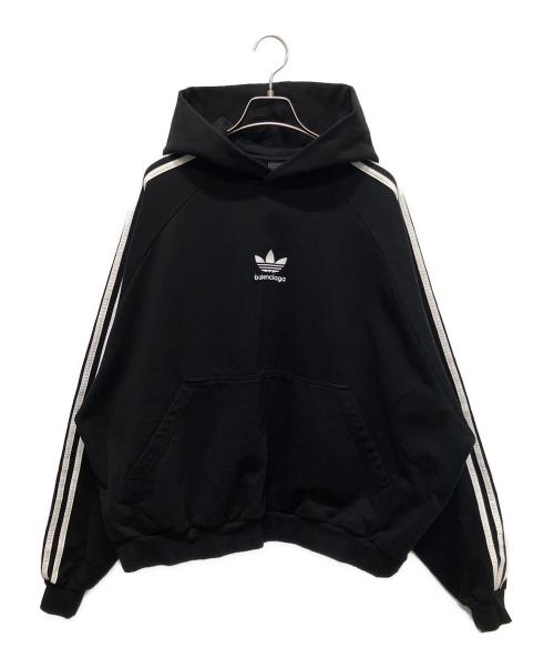 BALENCIAGA（バレンシアガ）BALENCIAGA (バレンシアガ) adidas (アディダス) 22AW Hoodie Large Fit/ラージフィット ロゴプリントプルオーバーパーカー ブラック サイズ:Ｌの古着・服飾アイテム