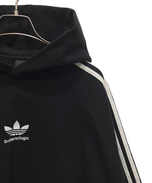 BALENCIAGA（バレンシアガ）BALENCIAGA (バレンシアガ) adidas (アディダス) 22AW Hoodie Large Fit/ラージフィット ロゴプリントプルオーバーパーカー ブラック サイズ:Ｌの古着・服飾アイテム