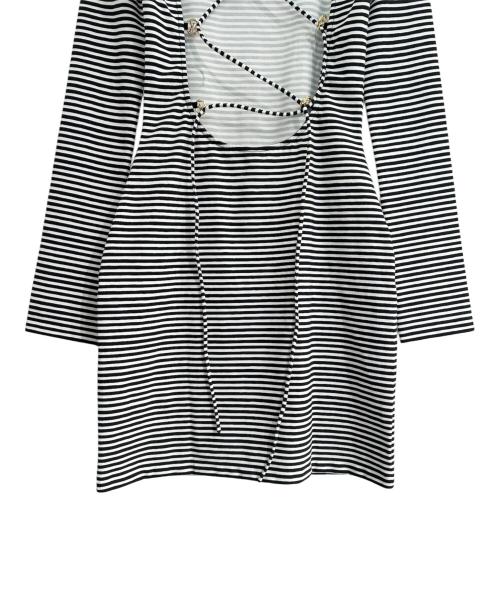 LOUIS VUITTON（ルイ ヴィトン）LOUIS VUITTON (ルイ ヴィトン) オープンバッグストライプドレス ホワイト×ブラック サイズ:XSの古着・服飾アイテム