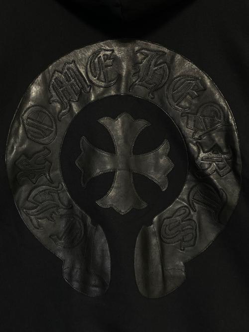 CHROME HEARTS（クロムハーツ）CHROME HEARTS (クロムハーツ) バックホースシューレザーパッチパーカー ブラック サイズ:XXLの古着・服飾アイテム