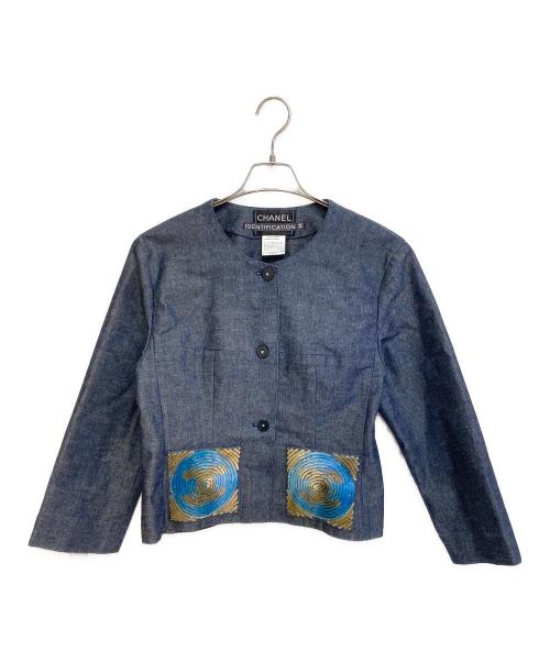 CHANEL（シャネル）CHANEL (シャネル) スパンコールデニムジャケット ネイビー サイズ:38の古着・服飾アイテム
