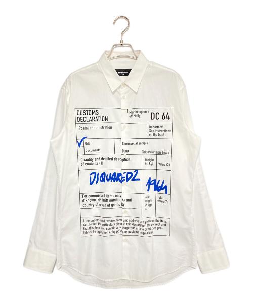 DSQUARED2（ディースクエアード）DSQUARED2 (ディースクエアード) デザインシャツ ホワイト サイズ:48の古着・服飾アイテム