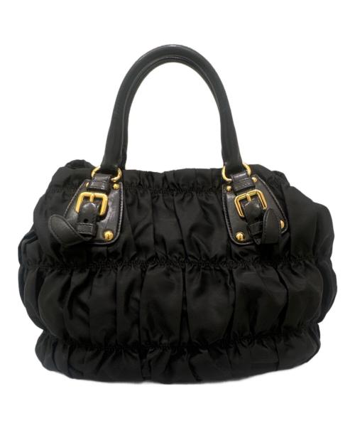 PRADA（プラダ）PRADA (プラダ) ギャザーバッグ ブラック×ゴールドの古着・服飾アイテム