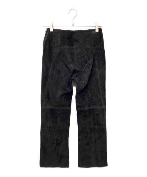 CHROME HEARTS（クロムハーツ）CHROME HEARTS (クロムハーツ) CEMETERY CROSS Patch Suede pants ブラック サイズ:25の古着・服飾アイテム