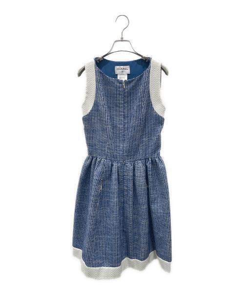 CHANEL（シャネル）CHANEL (シャネル) ノースリーブワンピース ブルー×ホワイト サイズ:36の古着・服飾アイテム