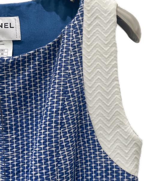 CHANEL（シャネル）CHANEL (シャネル) ノースリーブワンピース ブルー×ホワイト サイズ:36の古着・服飾アイテム