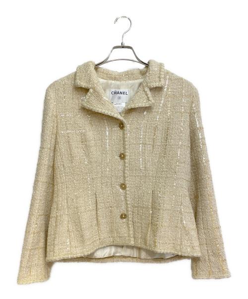 CHANEL（シャネル）CHANEL (シャネル) スパンコールツイードジャケット ベージュ サイズ:46の古着・服飾アイテム