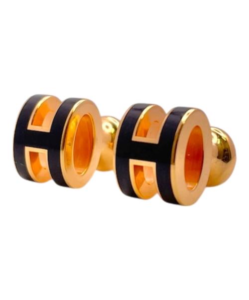 HERMES（エルメス）HERMES (エルメス) ミニポップアッシュピアス ブラック×ピンクゴールド サイズ:-の古着・服飾アイテム