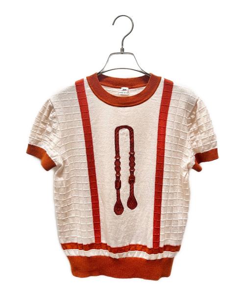 HERMES（エルメス）HERMES (エルメス) ウール 半袖ニット アイボリー×ブラウン サイズ:40の古着・服飾アイテム