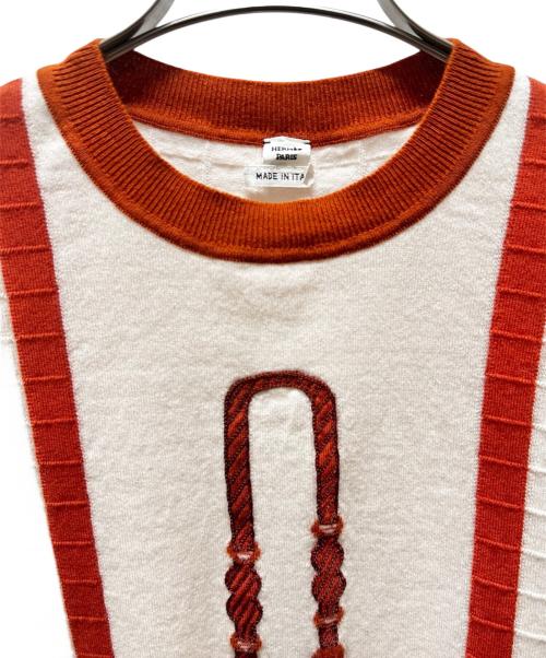 HERMES（エルメス）HERMES (エルメス) ウール 半袖ニット アイボリー×ブラウン サイズ:40の古着・服飾アイテム