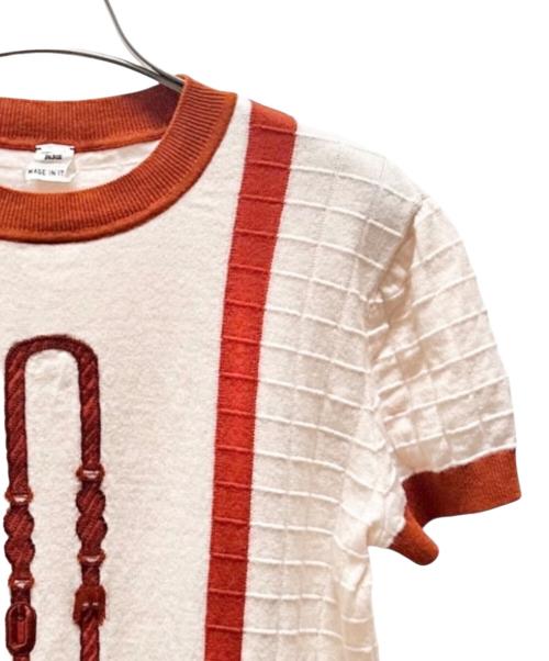 HERMES（エルメス）HERMES (エルメス) ウール 半袖ニット アイボリー×ブラウン サイズ:40の古着・服飾アイテム