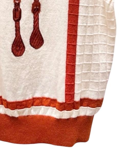 HERMES（エルメス）HERMES (エルメス) ウール 半袖ニット アイボリー×ブラウン サイズ:40の古着・服飾アイテム