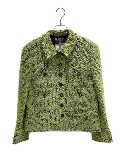 CHANEL（シャネル）CHANEL (シャネル) 4ポケットツイードココボタンセットアップ　1994年製 ライムグリーン サイズ:42の古着・服飾アイテム