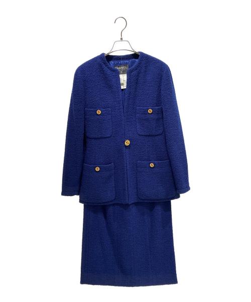 CHANEL（シャネル）CHANEL (シャネル) ココボタンツイードセットアップ ロイヤルブルー×ゴールド サイズ:40の古着・服飾アイテム